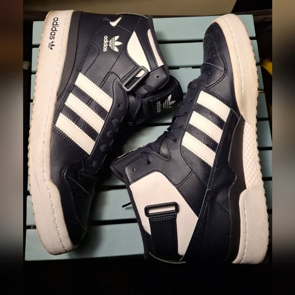 Adidas Men's Navy and White High-Top Sneakers - Picture 1 of 11